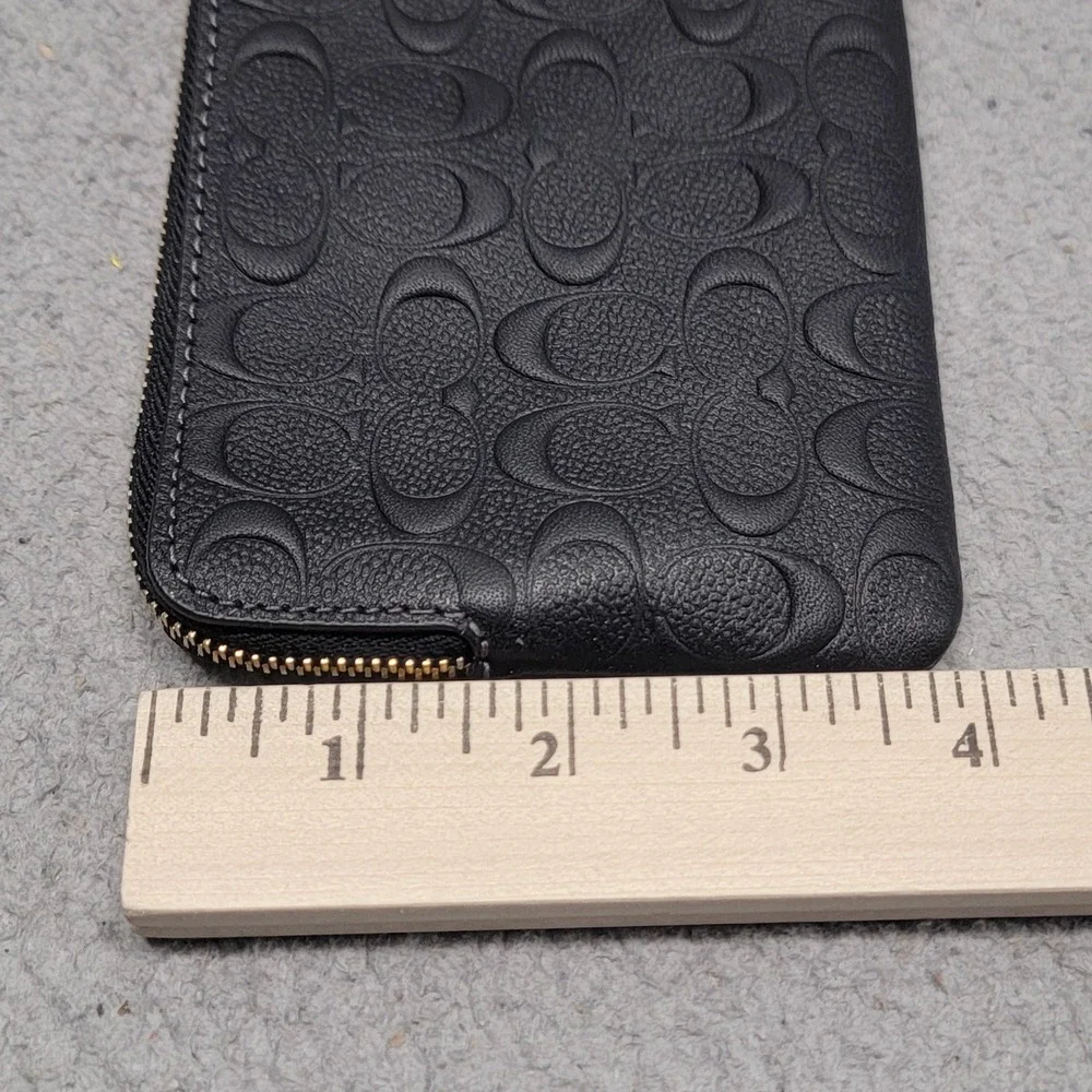 Coach Pouch Wallet Womens Black Leather Monogram‎ Embossed Wristlet